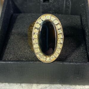 Vintage 14KT GE ESPS Joseph Esposito Black Onyx CZ Pompadour Style Ring Size 9.5